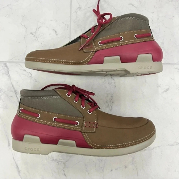 CROCS Men’s Beach Line Boat Chukka Boot Brown & Red Lightweight 10 - Picture 7 of 9
